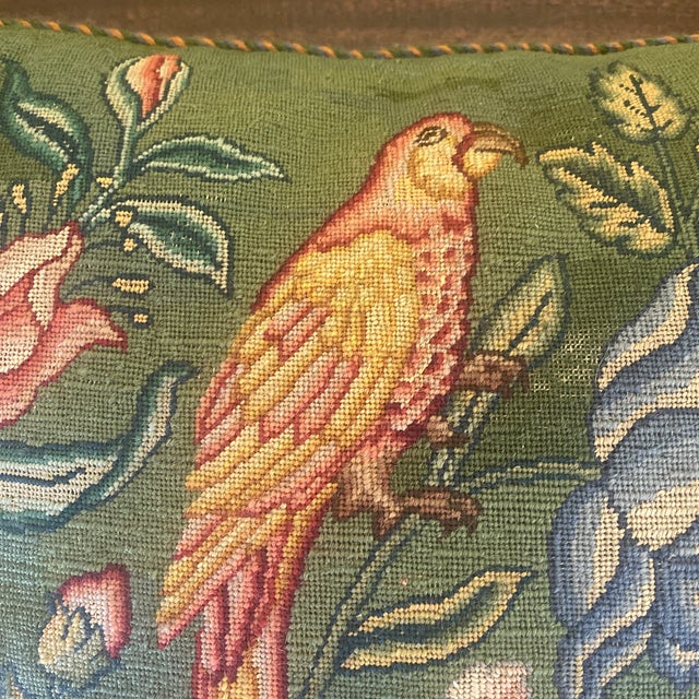 Listing is for a very fine needlepoint pillow that depicts a flowering cachepot on green background. Stitched mostly in...