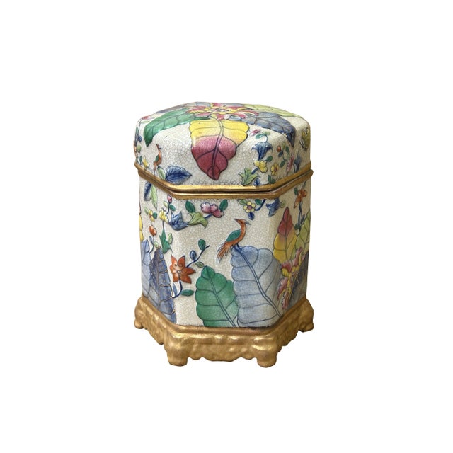 The Chinese Oriental Porcelain Artistic Flowers Graphic Hexagonal Display Urn Jar is a stunning example of traditional...