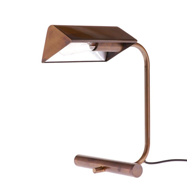 Brown Minimalist Table and Desk Lamp in Burnished Brass, 1960s For Sale - Image 8 of 8