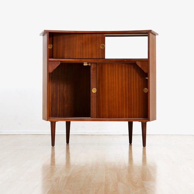 Wood Mid Century Danish Teak Curved Corner Bar Drinks Cabinet For Sale - Image 7 of 12