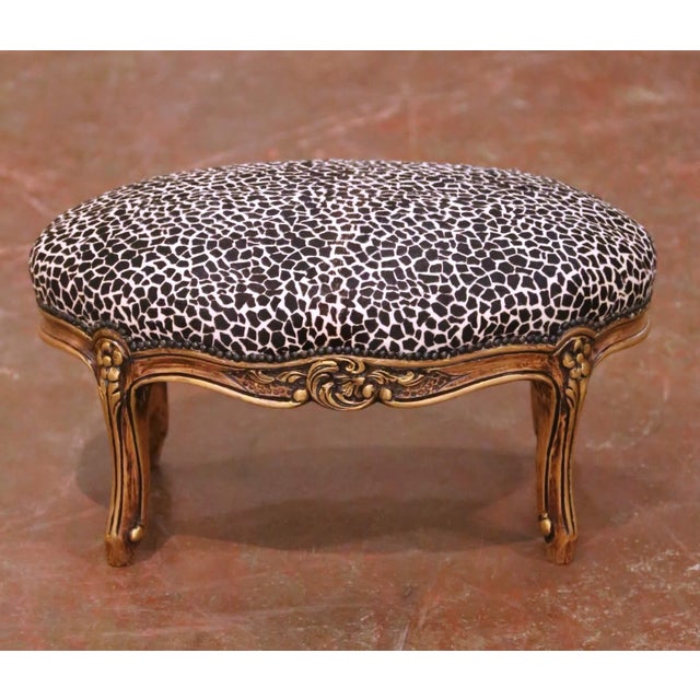 French Mid-Century French Louis XV Style Walnut Footstool With Upholstered Seat For Sale - Image 3 of 8
