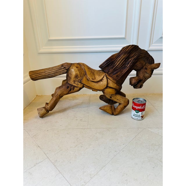 Vintage 28” Handcarved Wood Horse Sculpture For Sale - Image 10 of 11