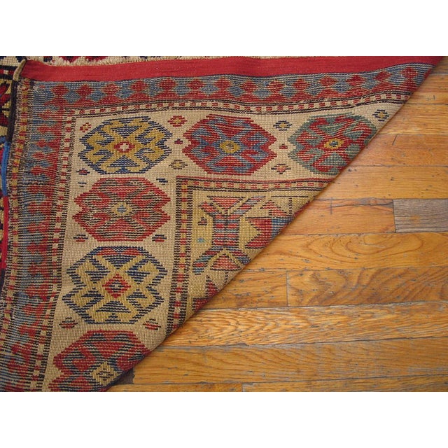 1890s Yellow Geometric Rustic Antique Caucasian Moghan Rug 3'2" X 8'10" Handknotted Wool Carpet For Sale - Image 4 of 4