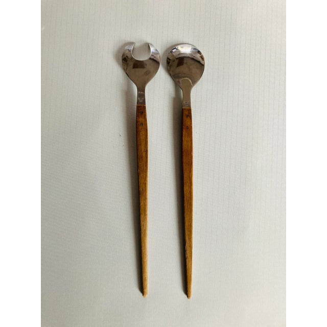 1970s Midcentury Teak & Stainless Salad Utensils S/2 For Sale - Image 5 of 6