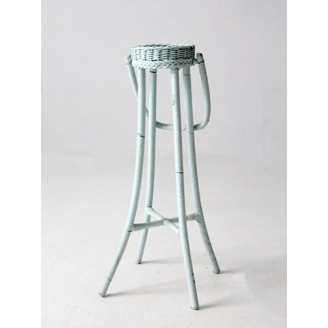Wood Vintage Painted Wicker Plant Stand For Sale - Image 7 of 12