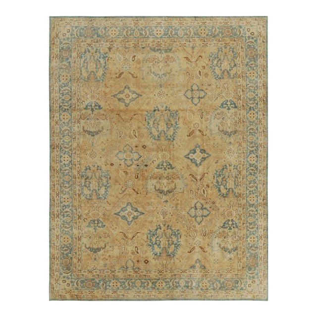 Rug & Kilim’s Oversized Oushak Style Rug in Brown & Blue With Geometric Patterns For Sale