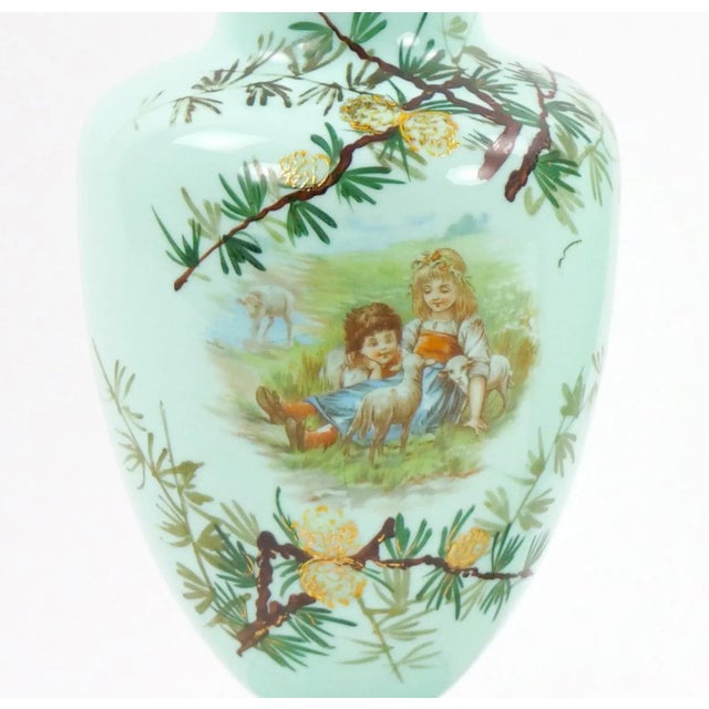 Glass Early 20th Century French Hand Painted / Decorated Art Glass Pair Vase For Sale - Image 7 of 12