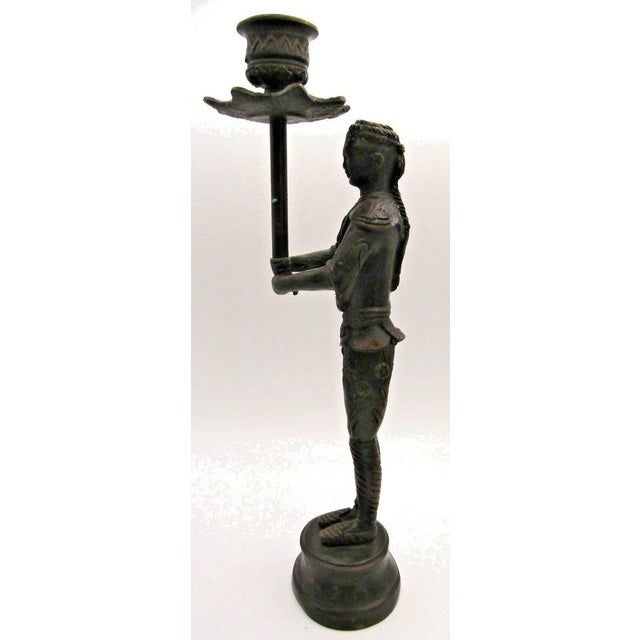 Pair of Vintage Cast Bronze Siamese Soldier Candle Holders For Sale - Image 9 of 10