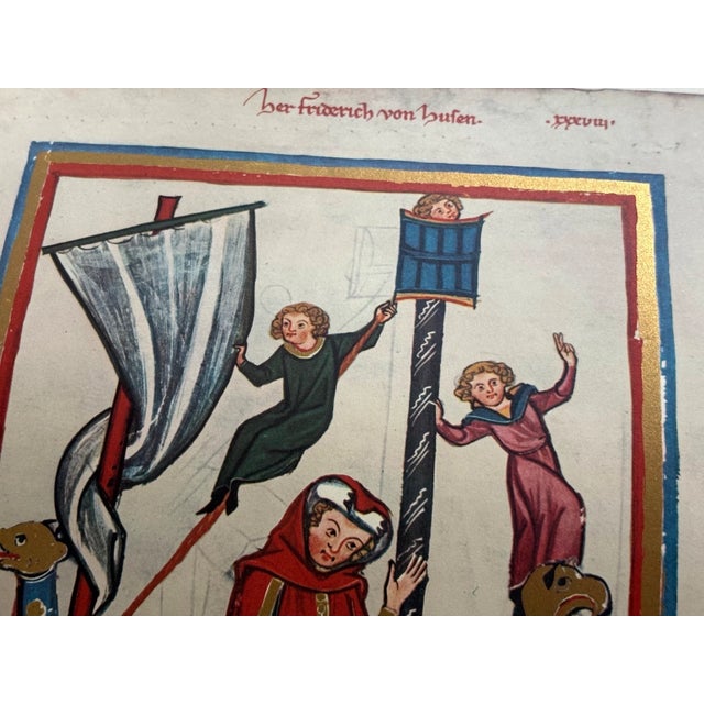 Gothic Vintage Print from the Codex Manesse in 14x18 Mat: "Herr Freidrich von Haufen" For Sale - Image 3 of 3