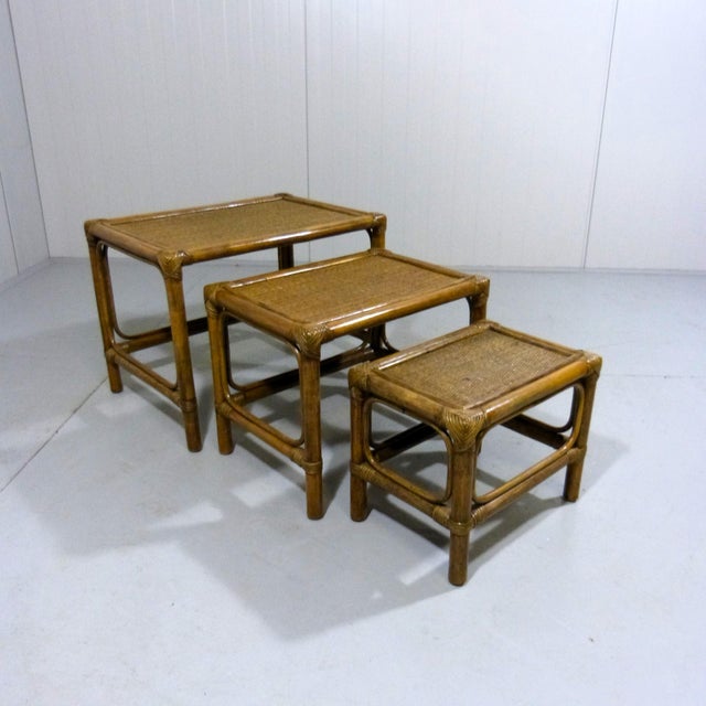 Boho Chic Rattan Nesting Tables, 1970s, Set of 3 For Sale - Image 3 of 10