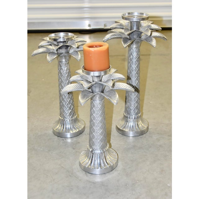 Silver Holland Boone Polished Pewter Palm Tree Candle Holders - Set of 3 For Sale - Image 8 of 8