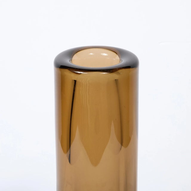 Mid-Century Hand-Blown Smoked Amber Glass Vase With Murine Detailing by Baranek For Sale - Image 10 of 13