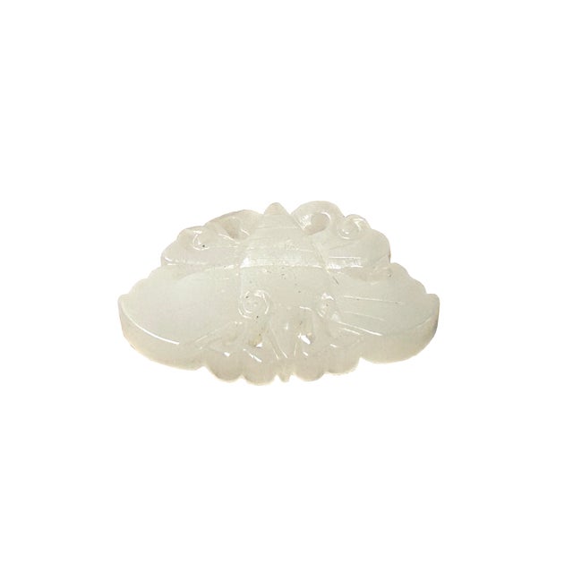 Stone Chinese White Stone Carved Butterfly Shape Pendant Display Art For Sale - Image 7 of 8
