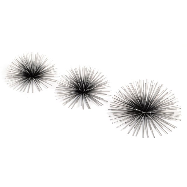 Set of 3 Vintage Curtis Jeré Style Silver Finish Starburst Sputnik Pom Pom Sea Urchin Wall Sculptures For Sale - Image 13 of 13