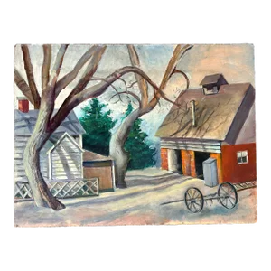 Vintage American Oil Painting Farmhouse Portrait Double-Sided
