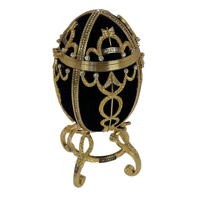 Gilt Faberge Egg Style Ice Bucket in Black Velvet with Crystal Inlay from Smirnoff For Sale - Image 3 of 9