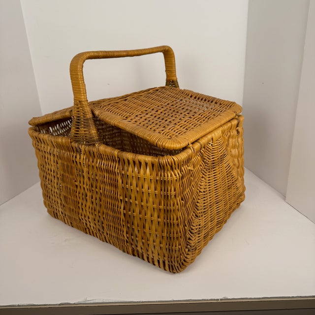 Vintage Early 20th Century Double Lidded Wicker Picnic. Basket For Sale - Image 4 of 17