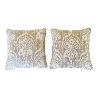Pair of Cream & Beige Ikat Pillows For Sale