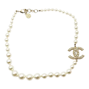 Chanel Gold CC Pearl Short Pearl Necklace