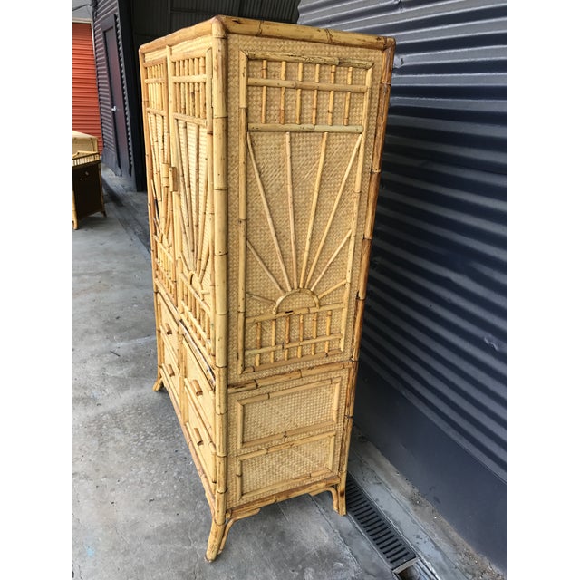 Vintage Rattan Burnt Bamboo Armoire Chairish