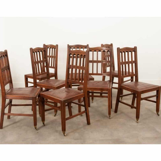 English Set of 8 Arts & Crafts Dining Chairs For Sale - Image 4 of 12