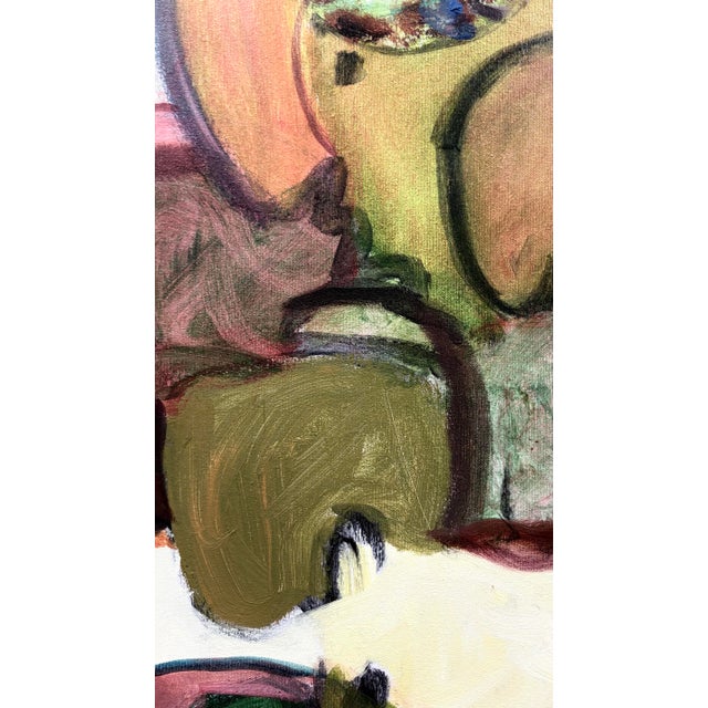 Contemporary Abstract Painting in “Forest Greens” by Artist Marjorie Schlossman, Framed, 51” X 38” For Sale - Image 3 of 11