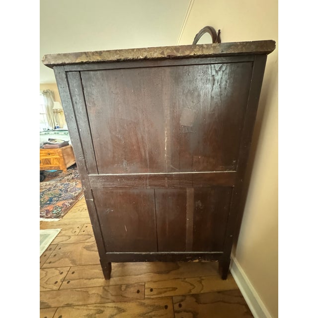 Late 19th Century Late 19th-Century French Louis XVI-Style Mahogany Semainier Chest — Breccia Marble Top, Tall Narrow Storage For Sale - Image 5 of 14
