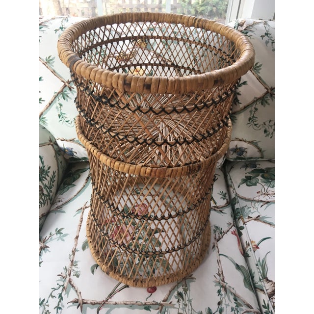 Wood Vintage Boho Cane Planters- A Pair For Sale - Image 7 of 9