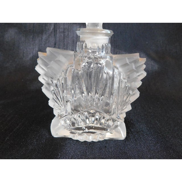 Art Nouveau 1980s Half Frosted Perfume Bottle With Matching Tall Stopper For Sale - Image 3 of 4
