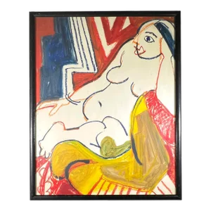 Nude Female Cubist-Style Portrait Painting, Late-20th Century