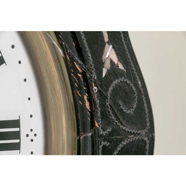 19th Century French Napoleon III Ebonized Inlaid Wall Clock For Sale - Image 4 of 9