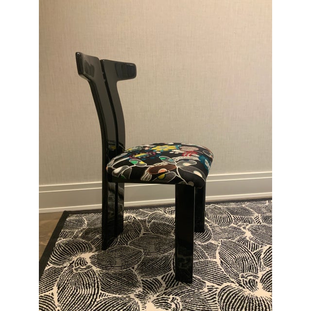 Black lacquer chair by Pierre Cardin, Italy, 1970s. Black lacquered wood structure and new Pierre Frey fabric upholstery....