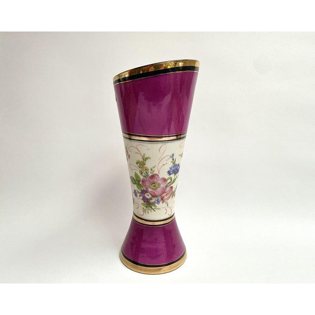 Vintage vase for flowers. The vase was made at the H. Bequet porcelain factory from hard faience. For decoration, an...