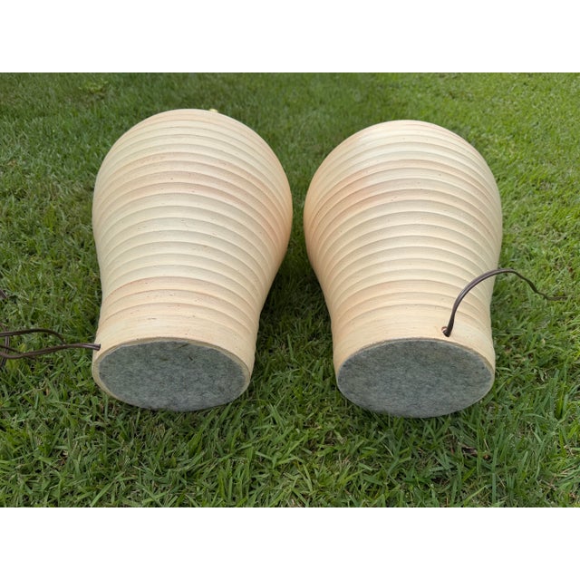 Vintage Ribbed Ceramic Table Lamps – Pair For Sale - Image 9 of 12