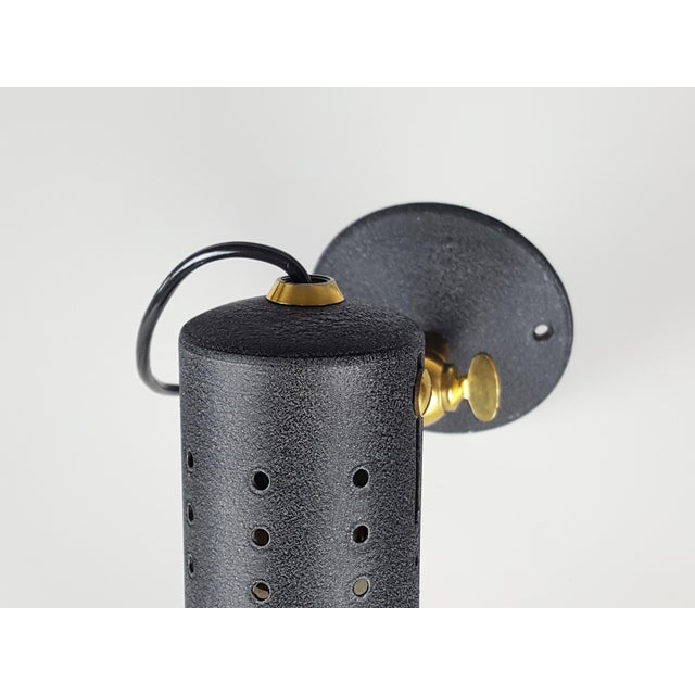 Black Mid-Century Adjustable Wall Lamps in Black Painted Aluminum and Brass, 1950s, Set of 2 For Sale - Image 8 of 13