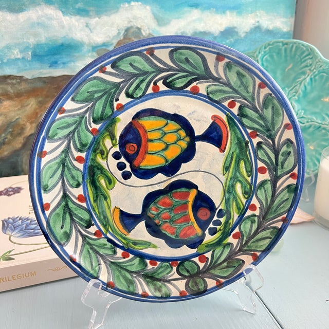 Mexican Hand-Painted Mexican Talavero Fish Plates - Set of 4 For Sale - Image 3 of 8
