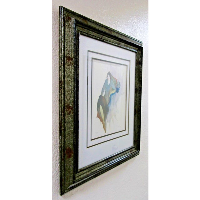 Wood 1990s Itzchak Tarkay Pencil Signed and Numbered Lithograph Seated Woman With Coffee For Sale - Image 7 of 9