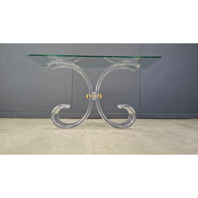 Metal Brass and Acrylic Glass Console Table, 1970s For Sale - Image 7 of 14