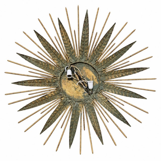 Vintage Gilt Sunburst Wall Light with Textured Dome, 1950s For Sale - Image 4 of 14