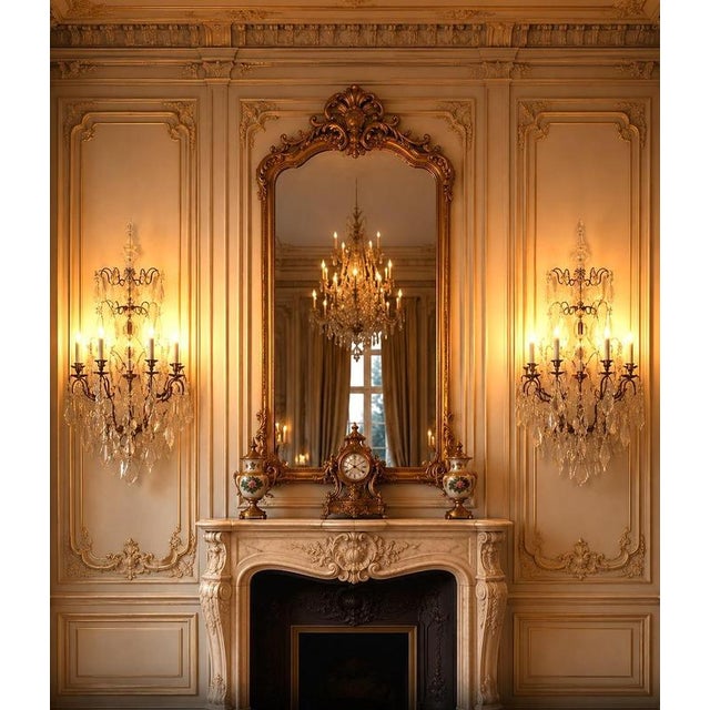 French Seven Branch Cut-Crystal Wall Lights, 1860, Set of 2 For Sale - Image 3 of 13