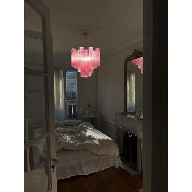 Trio Pink Glass Tube Chandeliers, Murano, 1970s, Set of 3 For Sale - Image 6 of 16