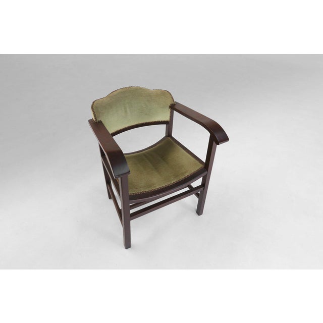 Mid-Century Modern Art Deco Armchair in Black Lacquered Wood and Green Velvet, Belgium, 1930s For Sale - Image 3 of 13