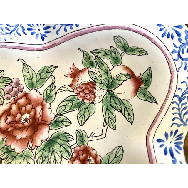 Metal C1950 Chinese Enameled Butterfly-Shape Pin Tray, Peonies, Polychrome Enamel 6" For Sale - Image 7 of 15