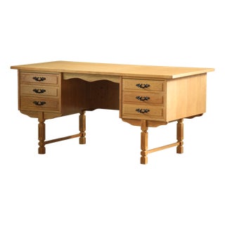 Vintage Danish Brutalist Oak Desk by Henning Kjærnulf, 1960s For Sale