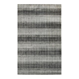 9x12 Gray Hand-Knotted Wool Viscose Striated Texture Geometric Modern Carpet Rug For Sale