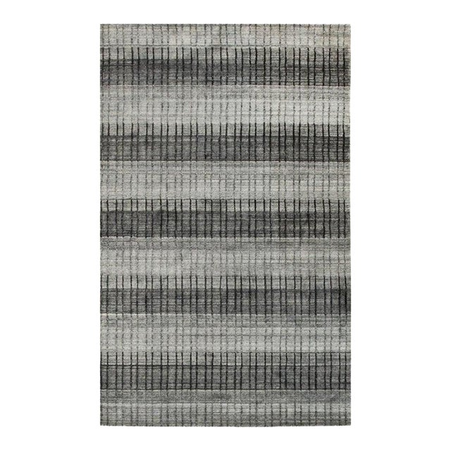 9x12 Gray Hand-Knotted Wool Viscose Striated Texture Geometric Modern Carpet Rug For Sale