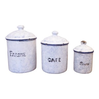 Vintage French Enamel Containers - Set 3 For Sale