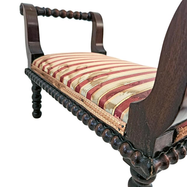 Victorian Late 19th Century Jacobethan Revival Miniature Striped Spool Bench For Sale - Image 3 of 18