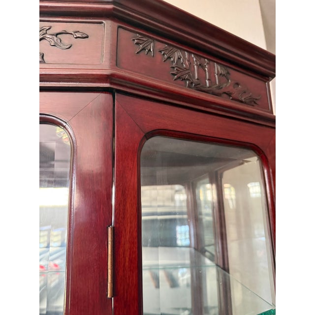 Oxblood Red Vintage Grand-Scale Rosewood Hexagonal Curio Cabinet For Sale - Image 8 of 11