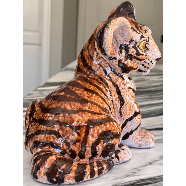 Mid 20th Century Vintage Made in Italy Terra Cotta Tiger Cub For Sale - Image 5 of 13
